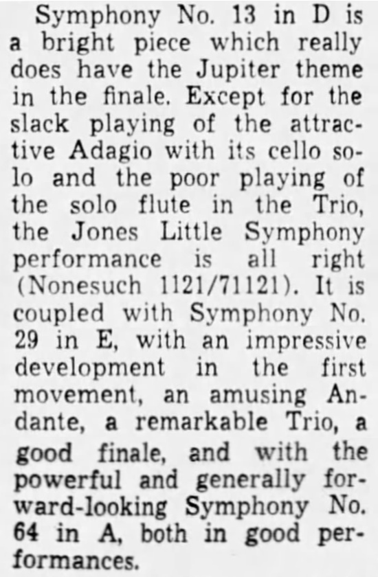 Michael Steinberg, The Boston Globe, Boston, Massachusetts, 16 octobre 1966, page 106